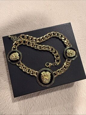 Gold and Black Medallion Chain Necklace - Women's Jewelry